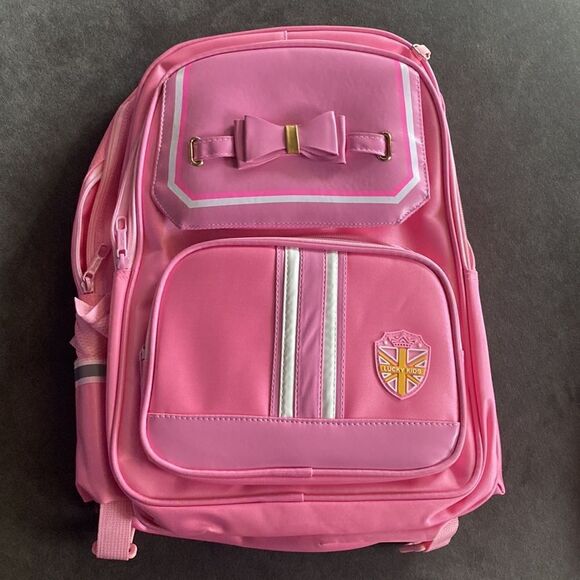 Kids Rolling Pink Wheeled Backpack Lunchbox & Pencil Case (6 wheels) NEW - Picture 3 of 8